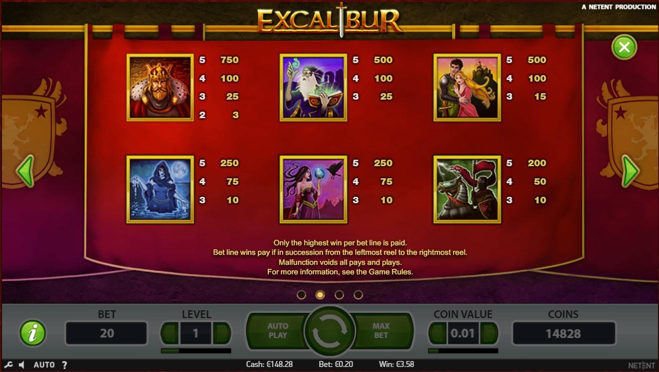 Excalibur Slot symbols